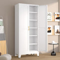 Metal Pantry Cabinet with 2 Doors and 5 Adjustable Shelves, 75" Kitchen Storage cabinets with Gold Handles, Versatile Storage for Laundry Room, Living Room, Bathroom, Dinning Room, Utility Room-White