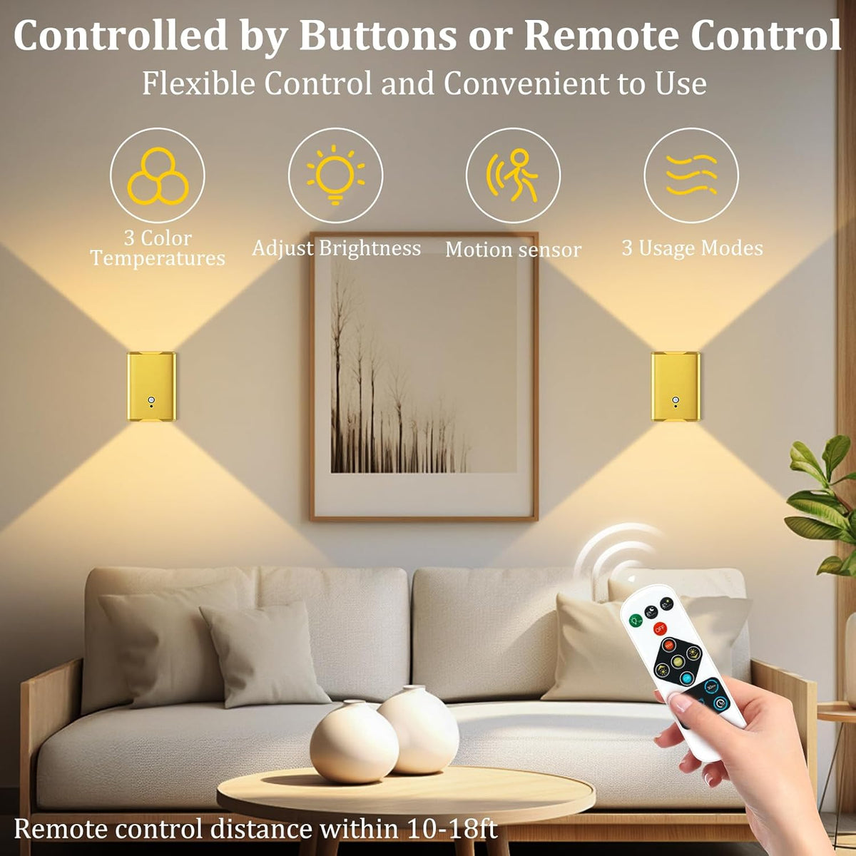 Battery Operated Wall Sconce Light: 5000mAh Rechargeable Motion Sensor Night Light 3 Colors Wireless Sconce Magnetic Closet Lights Motion Sensor Stair Light Indoor LED Wall Light for Bedroom Hallway