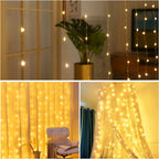 HOME LIGHTING Window Curtain String Lights, 300 LED 8 Lighting Modes Fairy Copper Light with Remote, USB Powered for Christmas Party Wedding Home Decorations (Warm White)