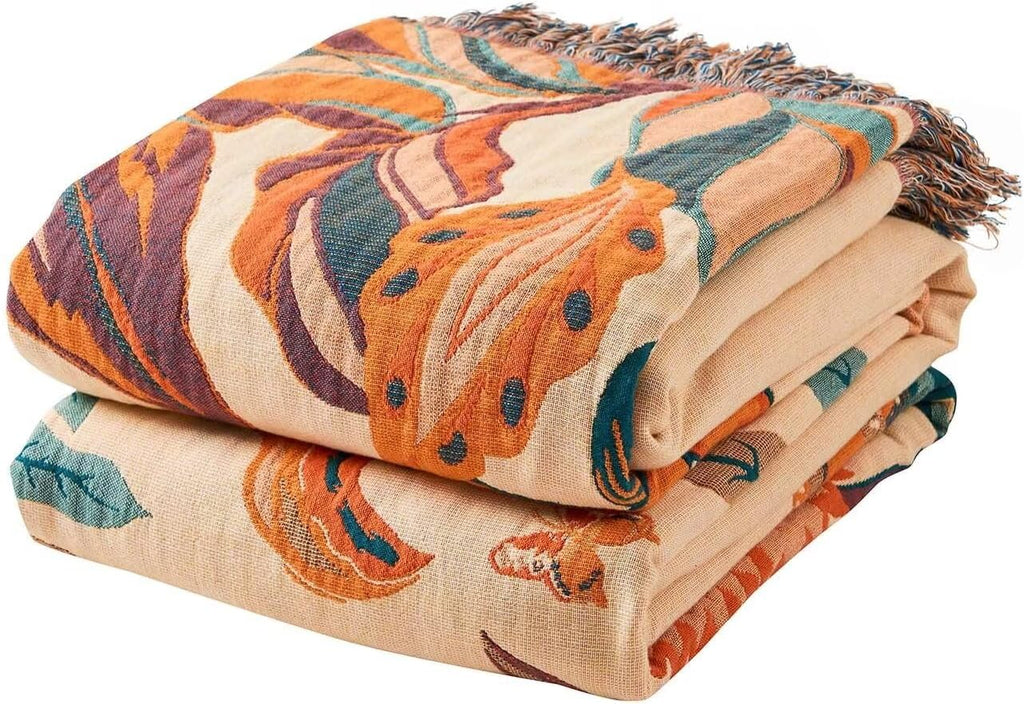 Boho Throw Blanket for Bed, 100% Cotton Soft Rustic Quilt Fall Blanket, 60"x80" Floral Printed Farmhouse Decor Bed Blankets, All Season Rustic Reversible Bohemian Throw Quilt