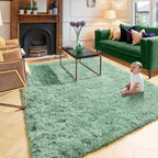 Amdrebio Sage Green Large Fluffy Rug 6x9 - Image 5