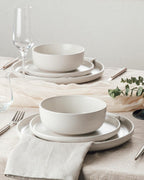 Famiware Milkyway Plates and Bowls Sets, 12 Pieces Dinnerware Sets, Reactive Glaze Dish Set, Stoneware Dishes Set for 4, Matte White