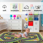 Kids Rug Play mat Playroom Rugs Car Rugs for Kids Toy Cars Race Track for Classroom Rug (Race-Brown, 3.3x4.9ft)