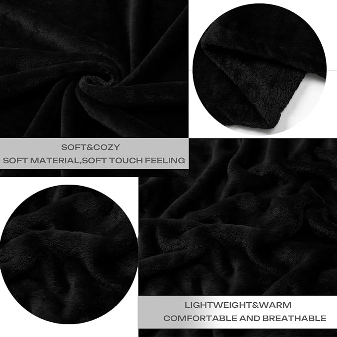 Black Fleece Plush Throw Blanket 108"x90"for Couch Sofa Fuzzy Cozy Flannel | - Image 4