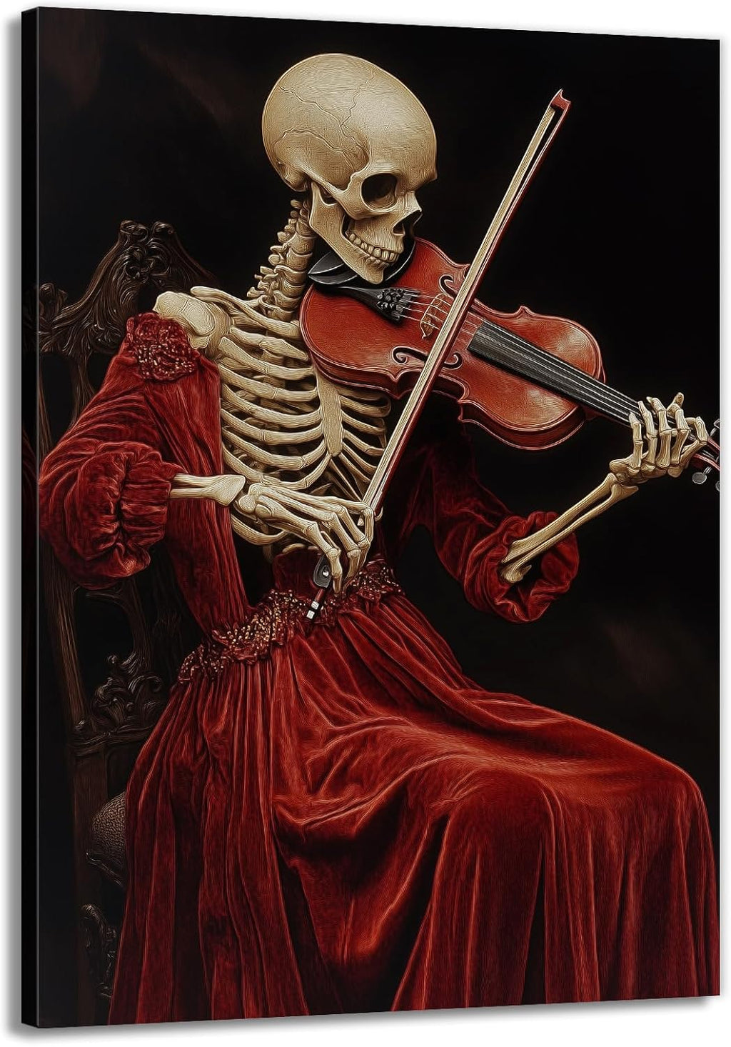 OAAPITI Gothic Skull Violinist Wall Art Macabre Musician Canvas Print Edgy Dark Art Vintage Halloween Decoration for Living Room Bedroom Home Wall Decor(Artwork-9,12"x18")