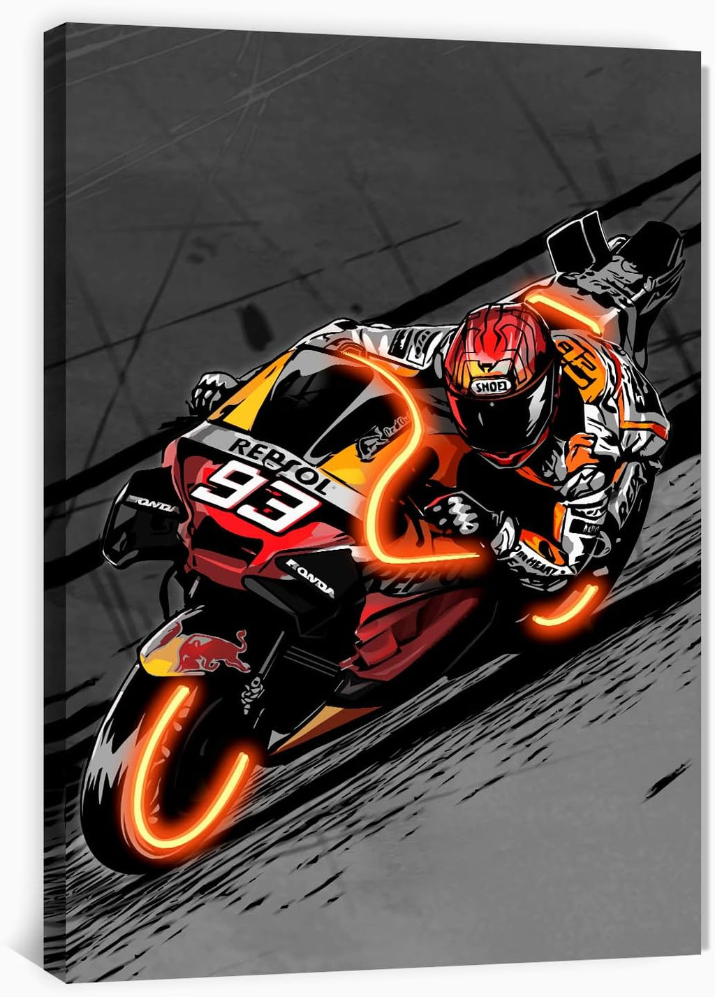 Sorventina Motorcycle Wall Art - 3-Piece Racing Sports Decor Prints, Neon Style, 16x24 Inches Wrapped Canvas, Non-LED - Modern Artwork for Living Room, Bedroom, Garage, Man Cave, or Office Decoration