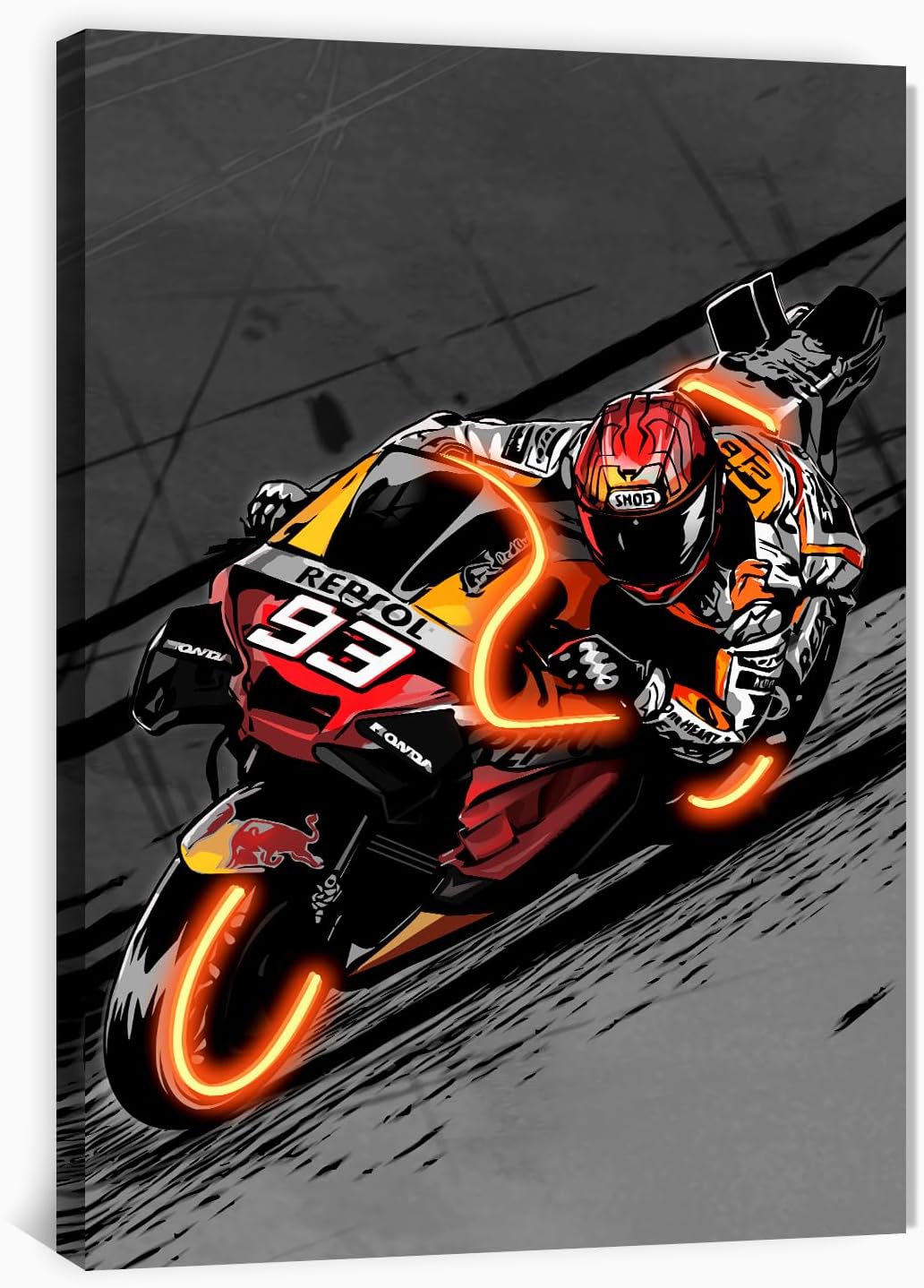 Sorventina Motorcycle Wall Art - 3-Piece Racing Sports Decor Prints, Neon Style, 16x24 Inches Wrapped Canvas, Non-LED - Modern Artwork for Living Room, Bedroom, Garage, Man Cave, or Office Decoration
