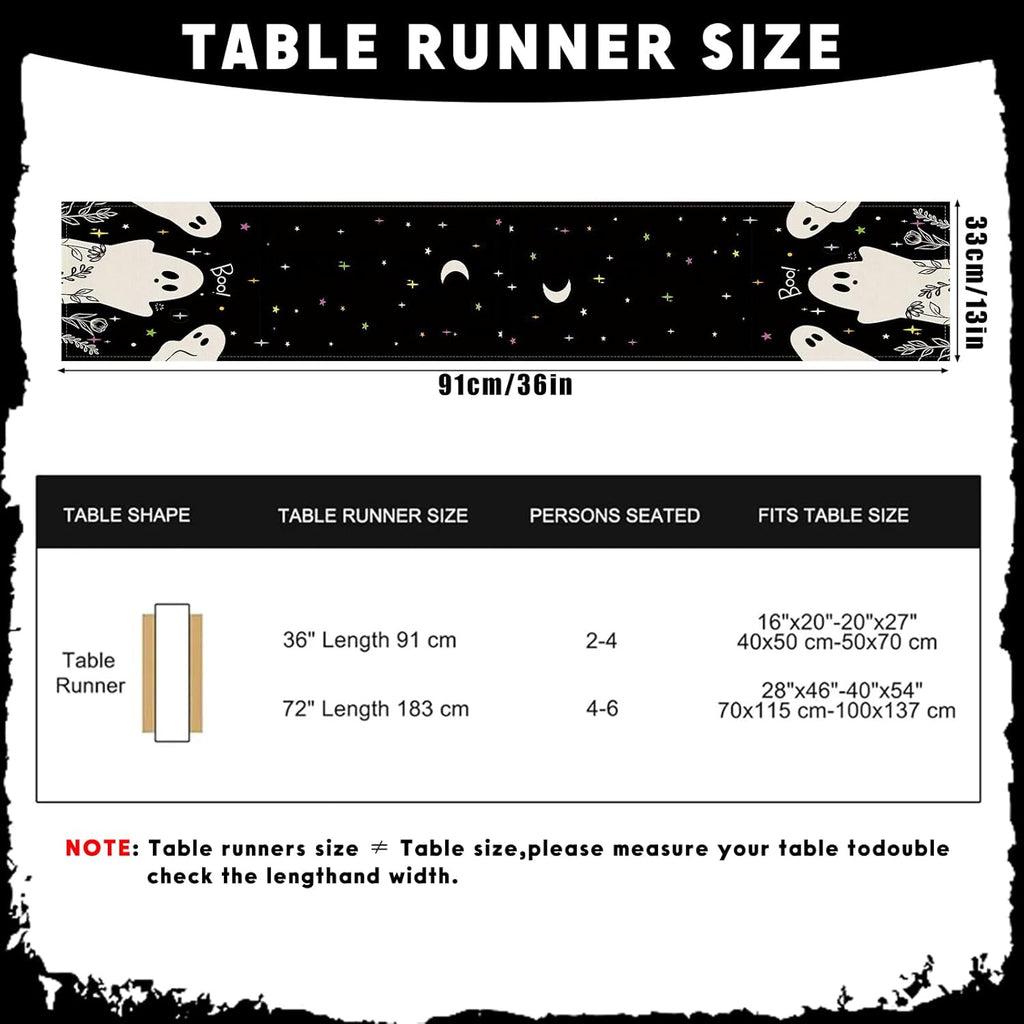 Halloween Black Table Runner Spooky Ghost Floral Boo Table Linen Runner Seasonal Holiday Kitchen Dining Table Decoration Halloween Decorations for Indoor Outdoor Home Party Decor 13x36 Inch