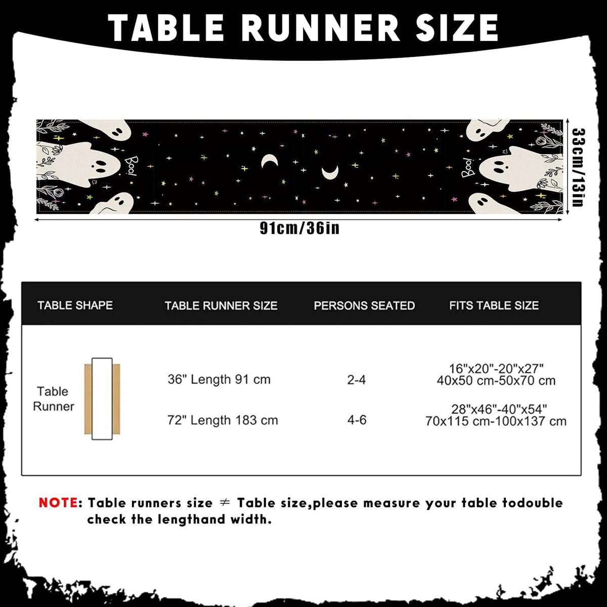 Halloween Black Table Runner Spooky Ghost Floral Boo Table Linen Runner Seasonal Holiday Kitchen Dining Table Decoration Halloween Decorations for Indoor Outdoor Home Party Decor 13x36 Inch