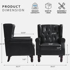 High Back Accent Chair,Upholstered Faux Leather Wingback Armchair with Solid Wood Legs for Small Spaces,Comfy Single Sofa Chair for Living Room,Bedroom,Office-Black