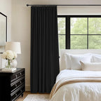 INOVADAY Linen Textured 100% Blackout Sliding Door Curtains 102x96 Black | 1 - Image 3