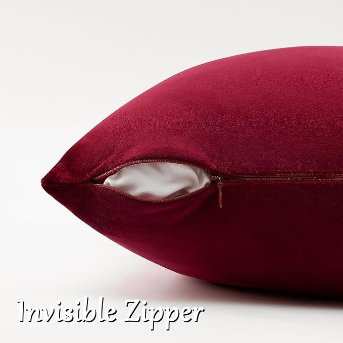 GIGIZAZA Burgundy Velvet Pillow Covers 18x18 Decorative Pillows Pack of 2 | Red - Image 4