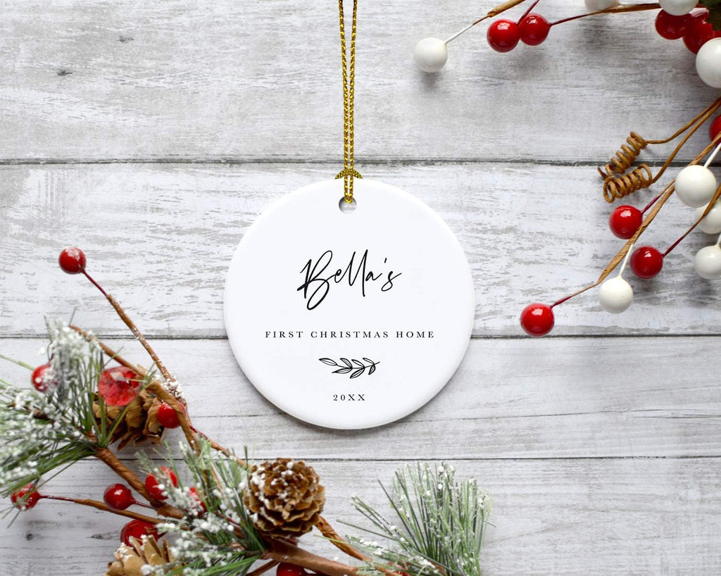 Andaz Press Personalized Dog Cat Pet Adoption Round Ceramic Porcelain Christmas Tree Ornament Engagement Collectible Gift for Baby, Bella's First Christmas Home 2024, Antique Handdrawn, 1-Pack