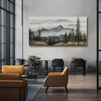 Foggy forest Wall Decor,Framed Canvas Wall Art, Large Artwork Green Mountain Pictures Boho Pine Tree Wall Painting Mountains Landscape Art for Home Living Room Office 29"x58"
