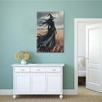 Gothic Decor Canvas Wall Art Witch in Rice Field Halloween Art Decor Print Nature Print Victorian Home Bedroom24x36in Wood Framed