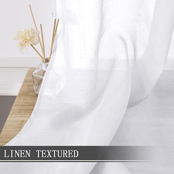 Tollpiz Short Sheer Curtains Living Room Linen Textured Curtain Sheers Light - Image 2