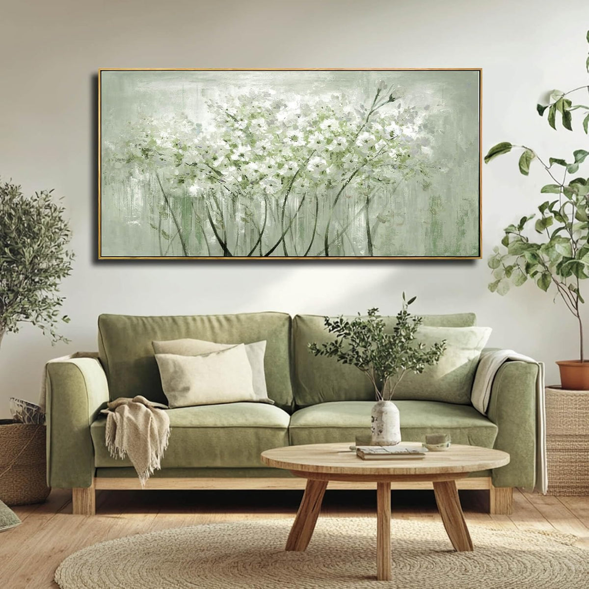 Framed Floral Wall Art Green botanical Canvas 24"x48" Artwork plant print Nature Wall Decor for Home Living Room Bedroom Kitchen Office