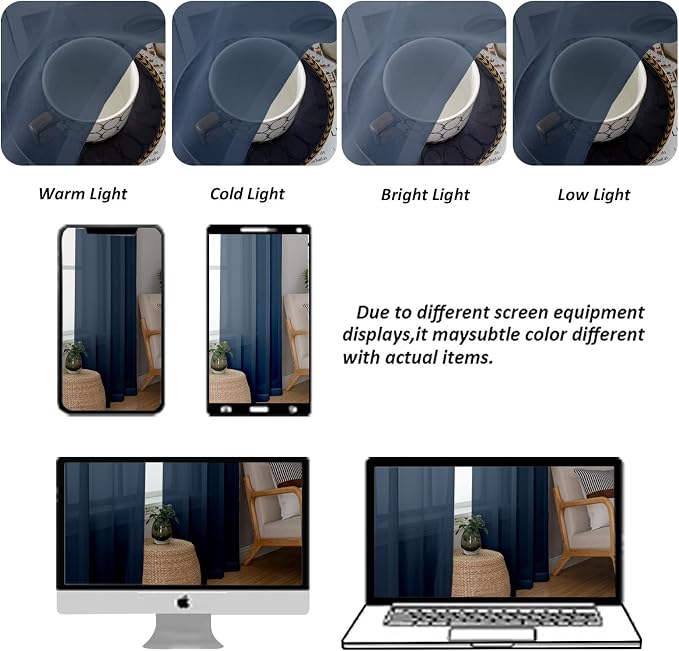 Chyhomenyc Navy Blue Sheer Curtains 63 Inches Long 2 Panels, Light Filtering - Image 4