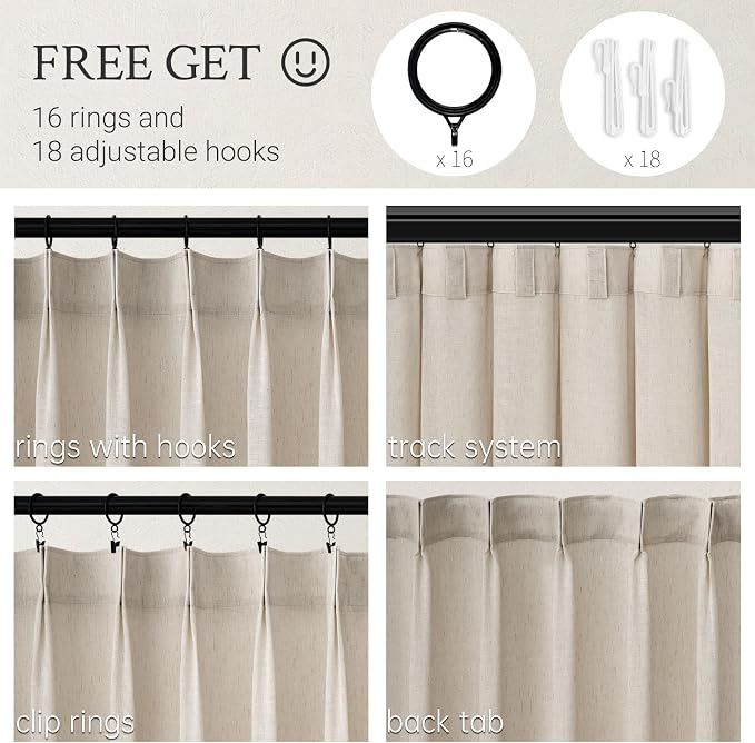 Topfinel Pinch Pleated Curtains 63 Inches Long 2 Panels Set, Oatmeal Semi Sheer - Image 2