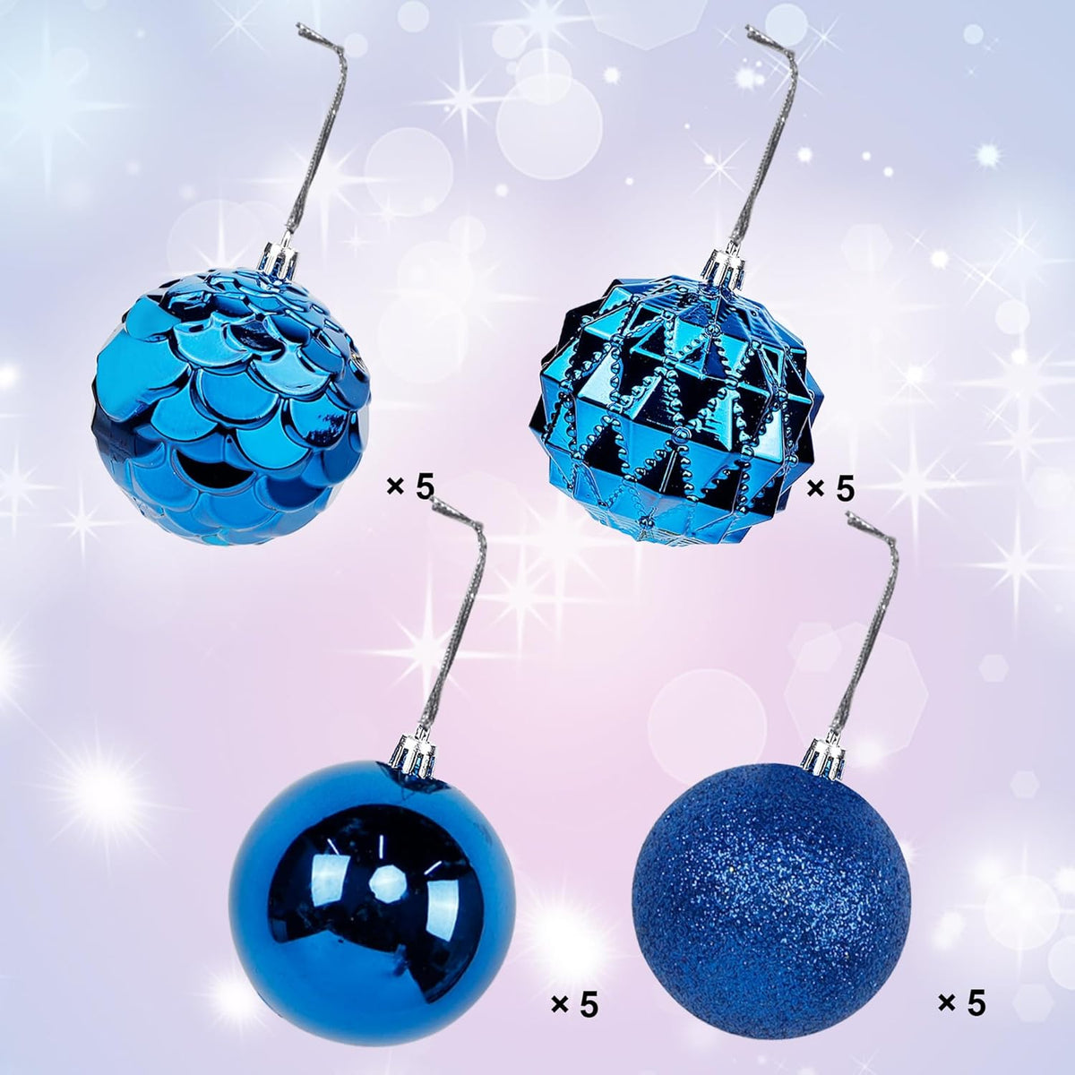 Lulu Home Christmas Ball Ornaments, 20 Ct 3.15" Pre-Strung Hanging Ornament Decorations, Xmas Shatterproof Plastic Balls for Holiday Party Wreath Garlands Trees, Blue