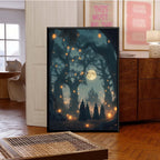 JFHCQJPK Mysterious creek painting witch and castle in magic forest art print canvas gothic print dark college decoration poster for home bedroom24x36in Metal blackFramed