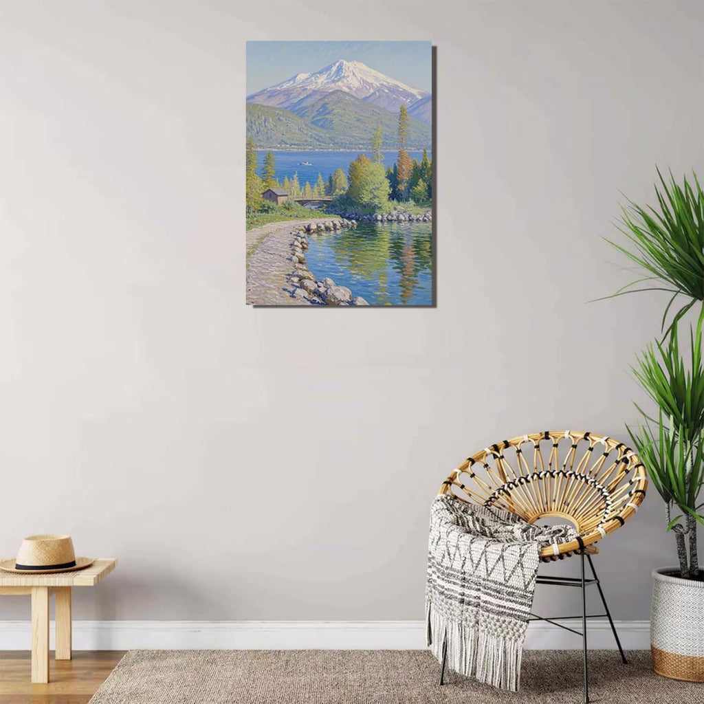Color harmony mountain scenery blue sky lake wall painting suitable for living room natural scenery painting suitable for bedroom home decoration