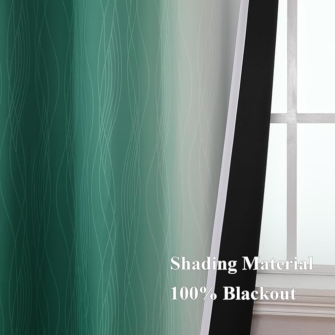 Green and Greyish White Blackout Curtains 42Wx45L 2 Panels | Ombre Curtains - Image 5