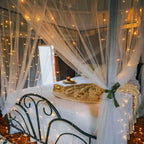 echosari 300 LED Curtain Lights Battery Operated, 9.8ft×9.8ft Hanging Light with Remote Timer Fairy Curtain Lights for Bedroom Patio Wedding Backdrop Party Decór (Warm White)