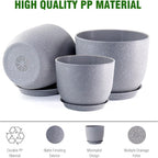 12/10/9 inch Large Plant Pots, 3 Pack Modern Decorative Plastic Planters with Drainage Holes and Saucer for House Garden Plants, Flower Pots for Indoor Outdoor Plants, Speckled Grey