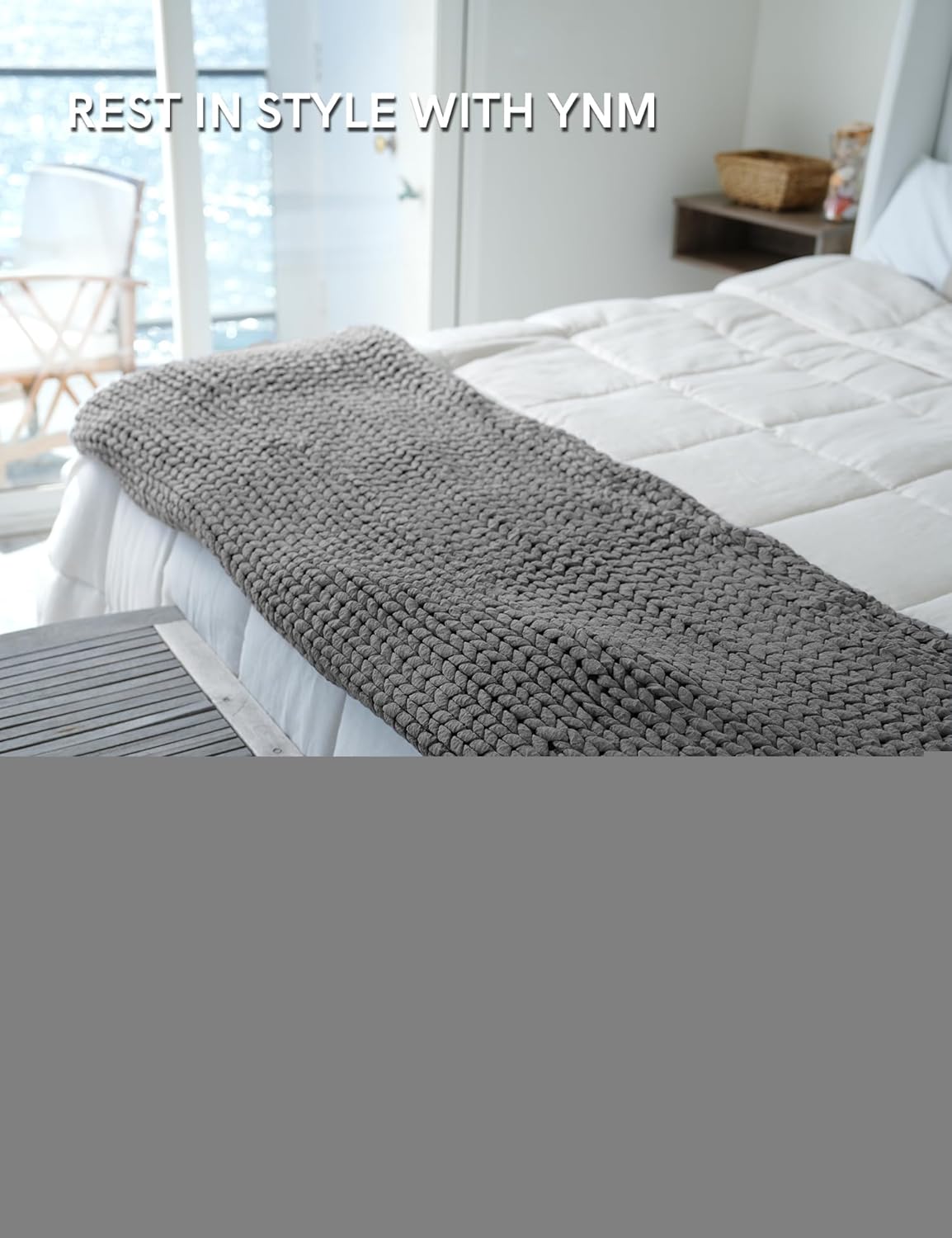 YnM Chunky Throw Blanket, Medium-Weight, Hand Knitted, Skin Friendly, Ventilated and Breathable, Machine Washable, Home Décor Piece for Couch, Sofa and Bed (Charcoal Grey, 60x80 Inch)