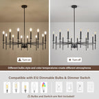 12 Light Black Chandelier Light Fixture, Modern Farmhouse Chandeliers for Dining Room Light Fixture, Metal Candle Pendant Chandelier for Foyer Entryway Stairs Living Room Bedroom Kitchen