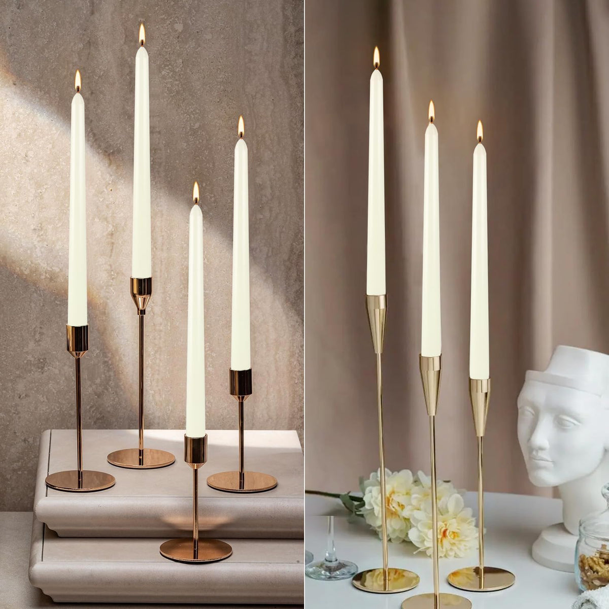 20 Pack Ivory Taper Candles 12 Inch Tall 3/4 Inch Thick Burn 10 Hours