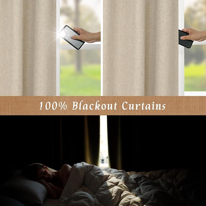 84 Inch Length 100% Blackout Linen Curtains - Image 4
