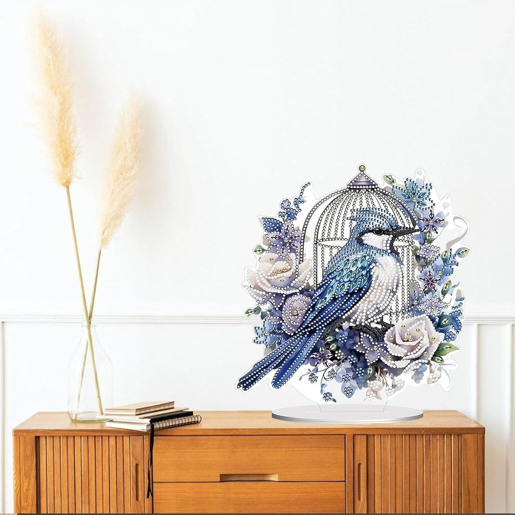 Diamond Painting Kits for Adults Beginners, 5D Full Drill Bird Crystal Art Desktop Ornament, DIY Single Sided Home Office Desk Decor, Creative Craft Gift Set with Tools