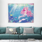 HZOHNAGO Mermaid Girls Tapestry Watercolor Mermaid Princess Pink Hair Pattern for Kids Room Decoration Printed Wall Tapestry Wall Hanging for Bedroom Living Room Dorm 40" W x 30" H