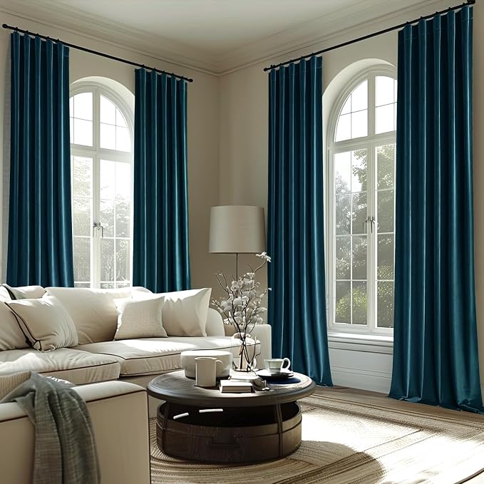 MIULEE Peacock Blue Velvet Curtains 52x96 inches 2 Panels Blackout Curtains | - Image 7