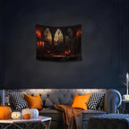 QGHOT Halloween Tapestry Wall Hanging Horror Castle Window Tapestry Gothic Spooky Backdrop Vampire Medieval Tapestries for Bedroom Living Room Dorm Wall Art Decor (28.7"x37.4")