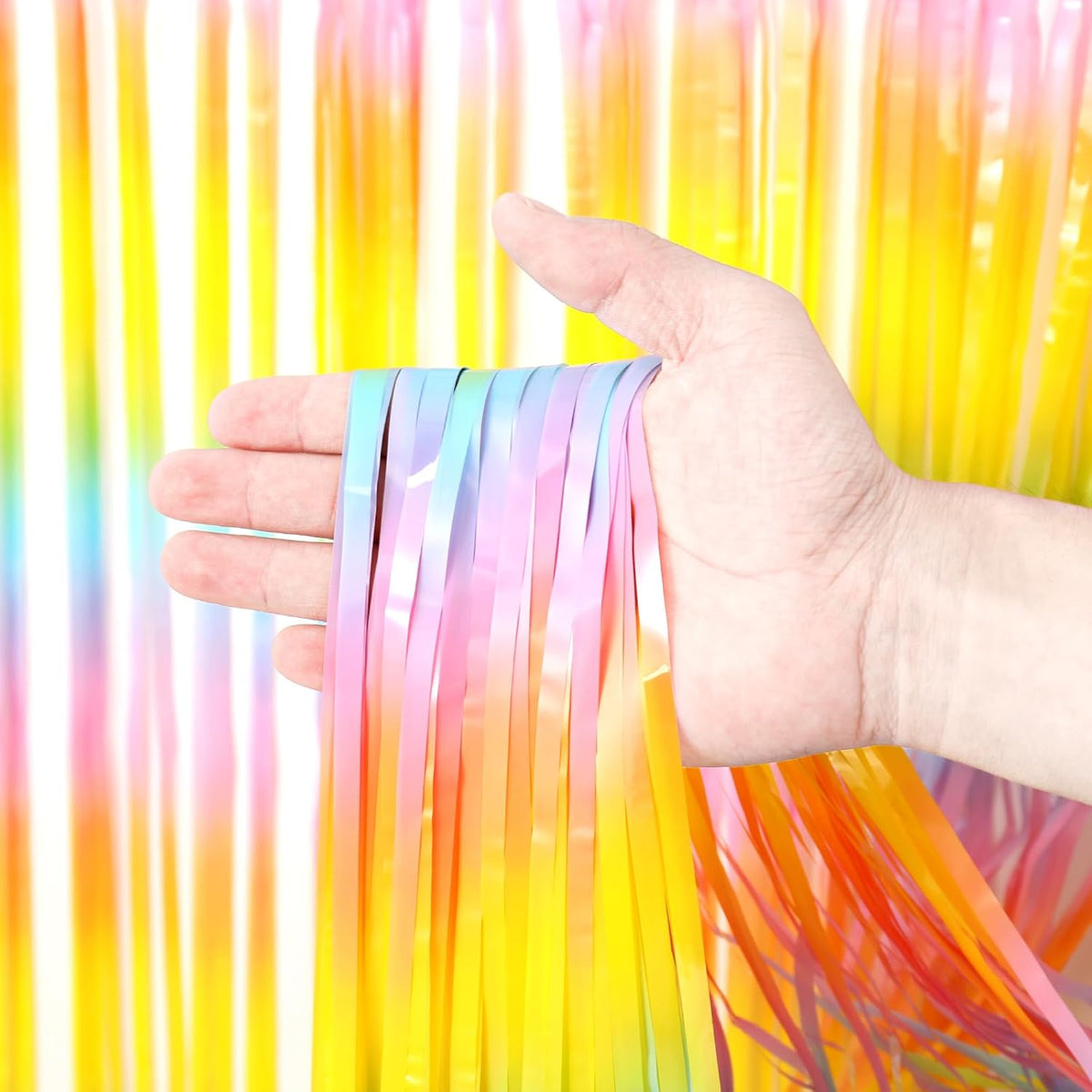 3 Pack 3.3 x 8.2 ft Pastel Rainbow Foil Fringe Backdrop Curtains, Tinsel Streamers Birthday Party Decorations, Fringe Backdrop for Graduation, Baby Shower, Gender Reveal, Disco Party