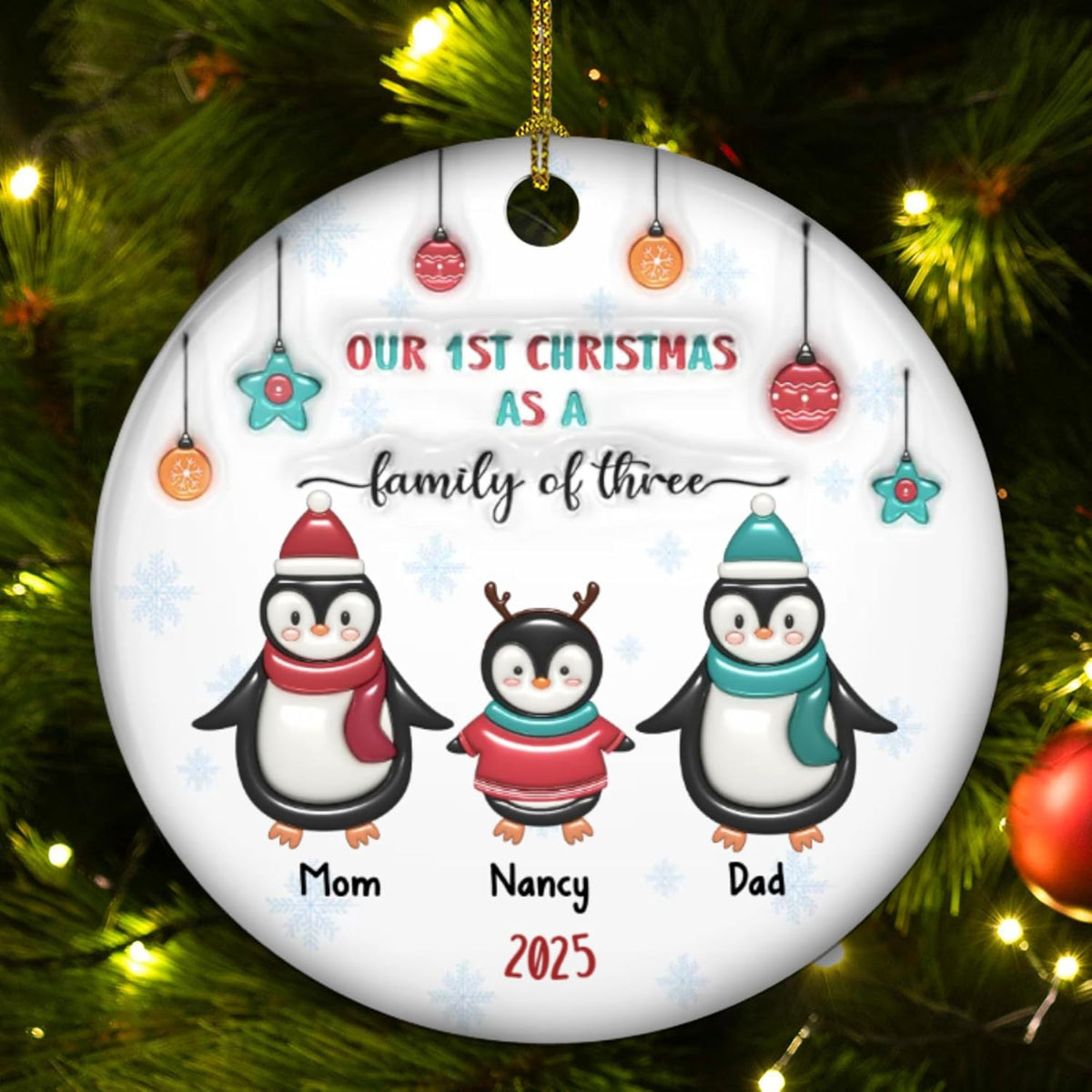 2025 Family Christmas Ornament - Personalized Custom Penguin Family Ornament - Holiday Tree Decoration Keepsake Gift