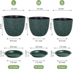 Large Flower Pots 12/10/9 inch, Set of 3 Decorative Plastic Planters with Drainage Holes and Saucers for Garden House Plants, Plant Pots for Indoor Outdoor Plants, Black with Green Speckles
