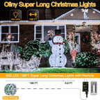 Ollny Christmas Lights, 198 FT 600 LED Outdoor Waterproof Plug in Christmas Tree Lights with 8 Modes Remote Timer, String Lights for House Yard Outside Indoor Xmas Decorations White