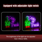Trick Or Treat Neon Sign Funny Spider Candy LED Neon Light for Wall Decor Dimmable USB Halloween Light Up Sign for Halloween Party Home Neon Decor (16.7 * 12.8In)