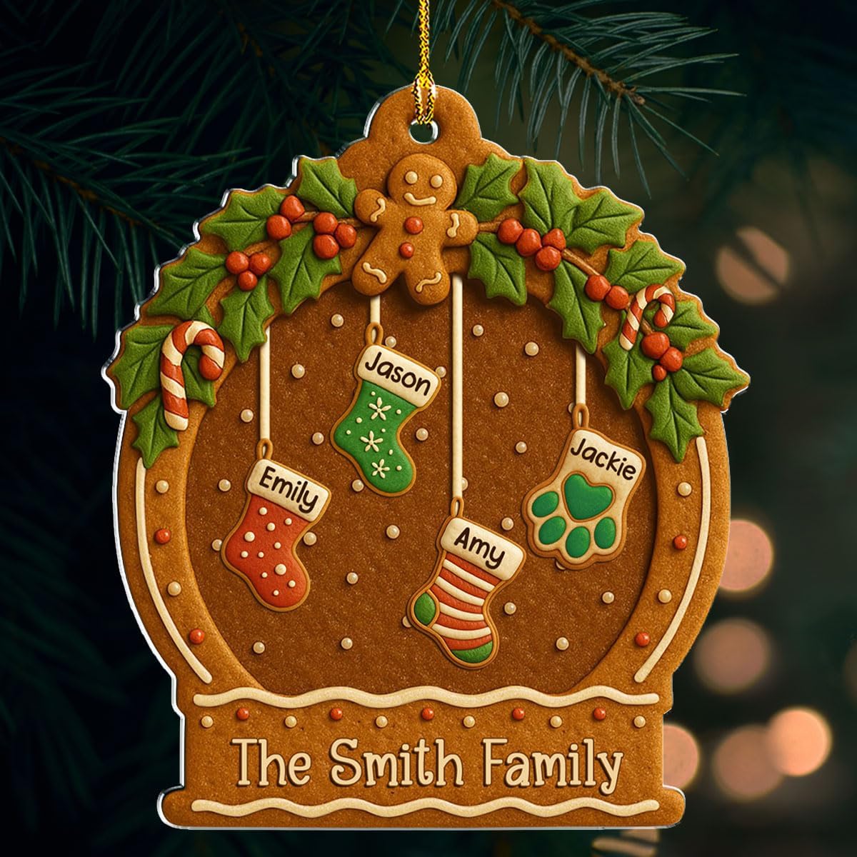 Personalized Family Ornament Christmas Cookies Style - Custom Stockings and Names Acrylic Ornament Gift Stocking Stuffers White Elephant Ideas (2)