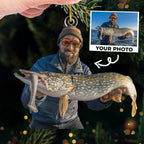 DOPTIKA Personalized 2D Fishing Ornaments for Christmas Tree, Personalized Photo Ornaments for Fish Lovers, Fishing Gifts for Fisherman, Fisherman Ornament Gifts for Dad Brother Husband