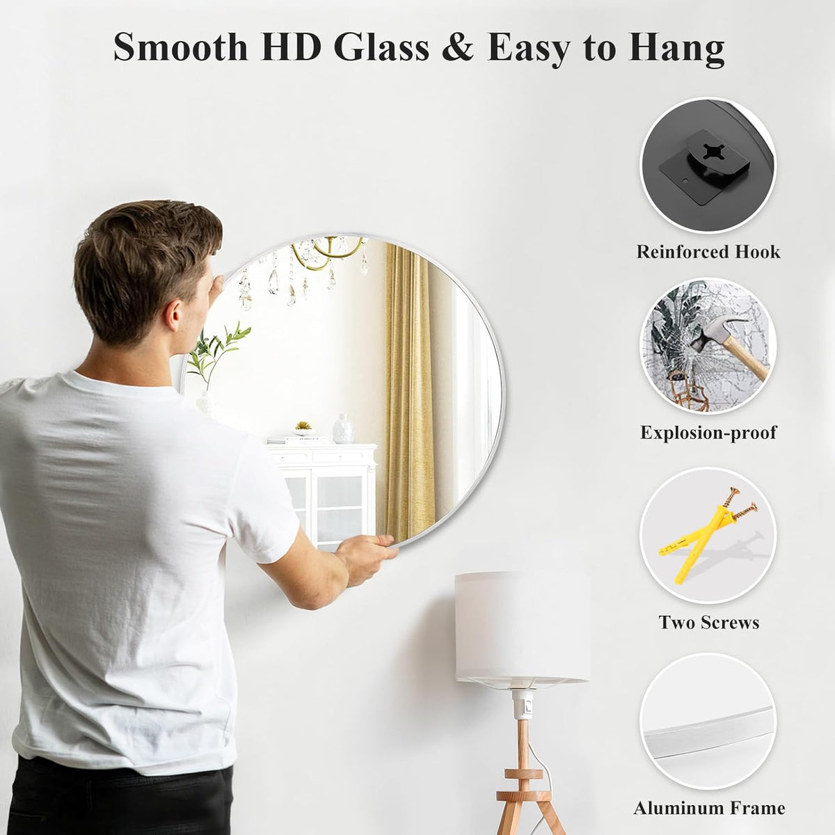 Fabuday Silver Circle Mirror for Wall 20 inch - Round Mirror for Bathroom, Entryway, Living Room, Hallway, Bedroom Decor, Small Matte Frame Mirrors