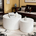 Round Nesting Coffee Table Set of 2 Small Round Coffee Tables for Living Room Modern Fluted Coffee Table Circular End Table Side Table for Small Spaces No Assembly (White B, 27 in)