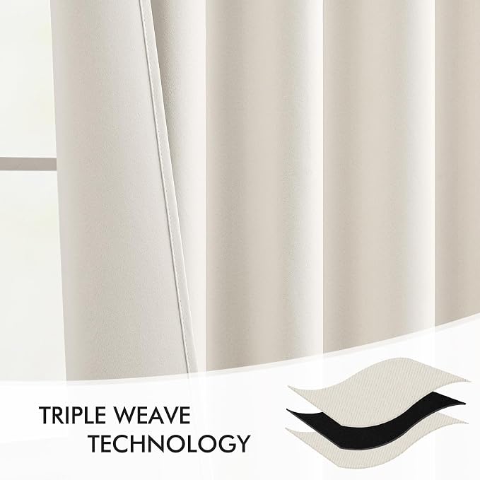 MIULEE Ivory Back Tab Blackout Curtains 52x90 Inch Long 2 Panels Set | Rod - Image 7