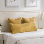 Fancy Homi 2 Packs Mustard Yellow Long Lumbar Decorative Throw Pillow Covers 12x24 Inch for Couch Bed, Rustic Farmhouse Boho Home Decor, Soft Striped Corduroy Rectangle Accent Cushion Case 30x60 cm