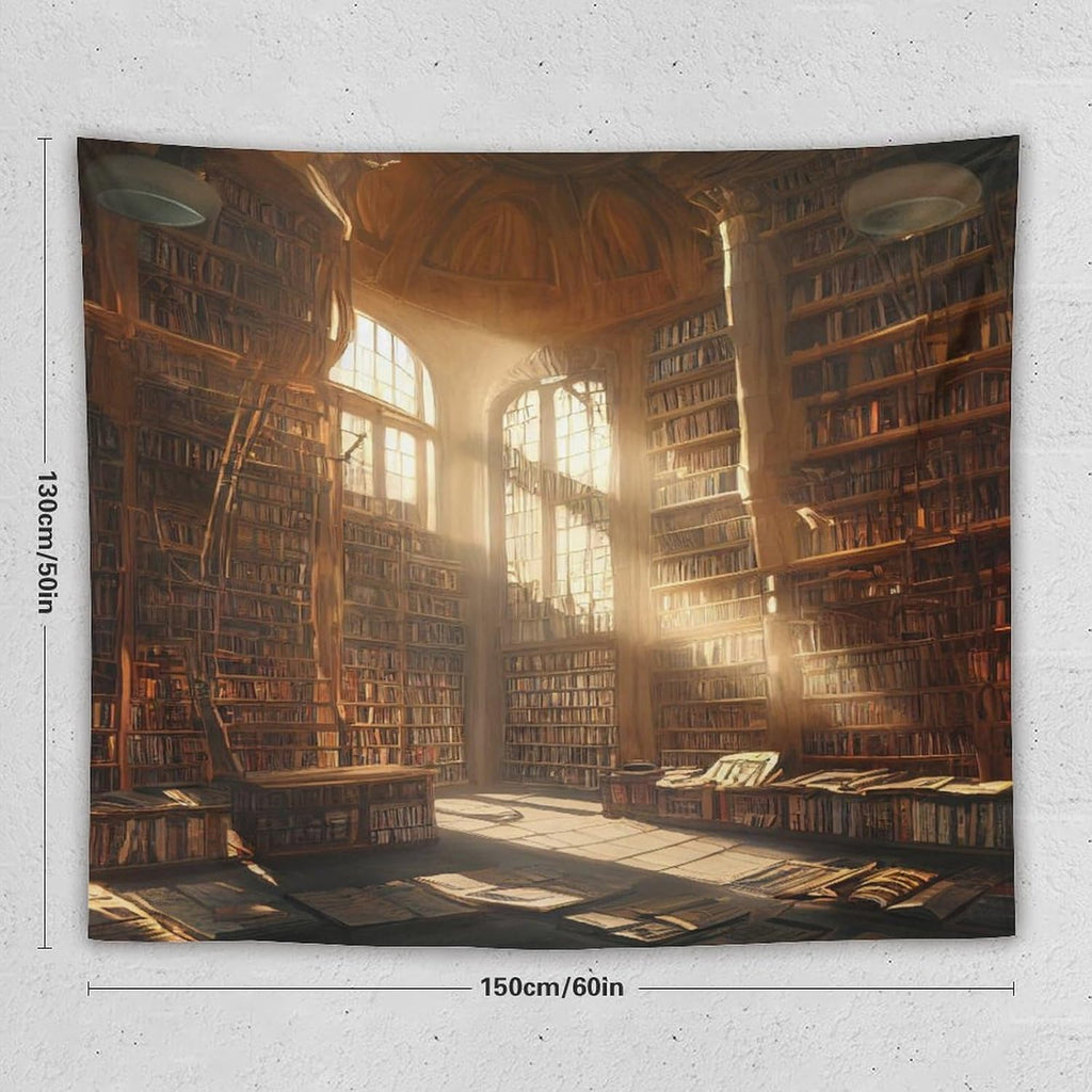 Kurtect Retro Bookshelf Tapestry,Medieval Mid Century Library Building Pattern Print Tapestries for Party Beach Picnic Blankets Tablecloths Living Room Wall Deocr, 50x60 in