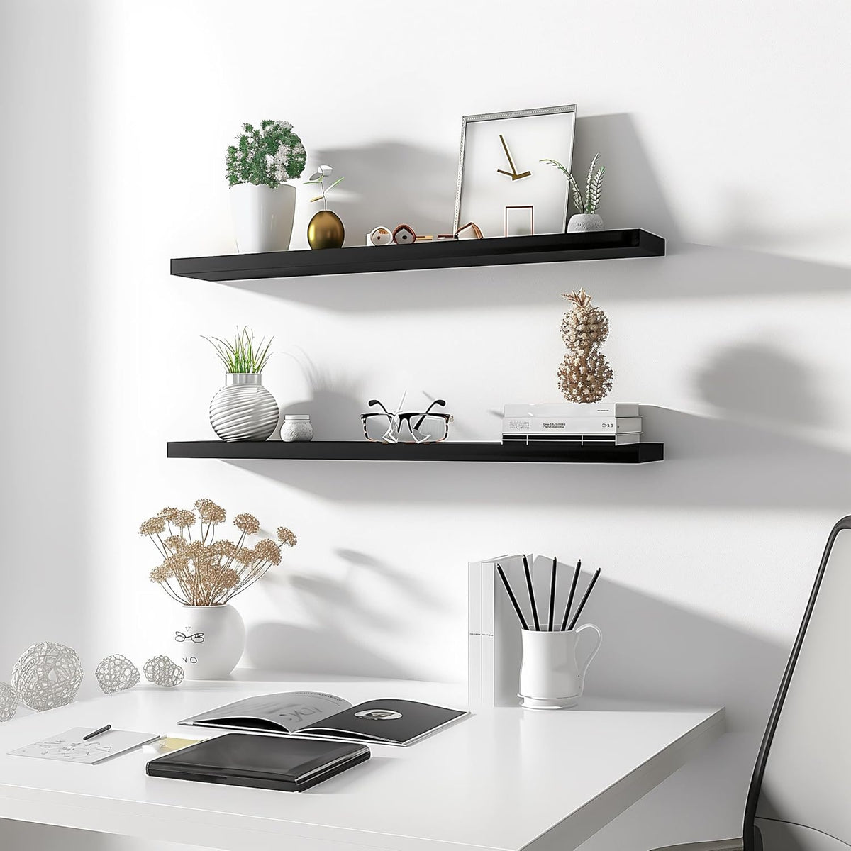 Wood Floating Shelves for Wall Decor, Rustic Wall Shelves for Bedroom Bathroom Kitchen Living Room, Set of 4 Black 36 Inch
